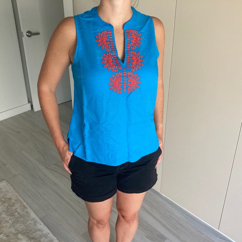 NWT J. Crew Embroidered Bib Sleeveless Top